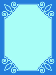 Vector blue photo border frame. Background or book page. Simple rectangular billboard, poster, plaque, signboard, sticker, or label 
