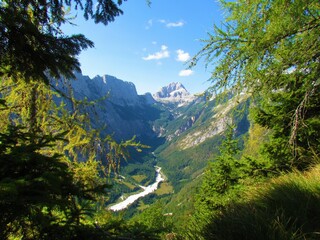 Scenic view of mountain Bavski Grintavec and Zadnja Trenta valley in Julian alps and Triglav...