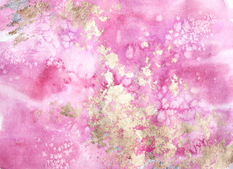 Abstract pink watercolor backround with dutch gold
