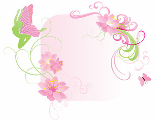 pink fairy and flowers vector