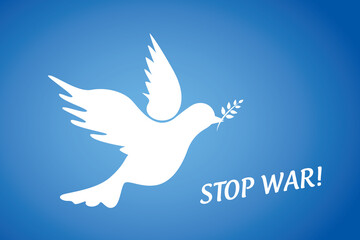white peace dove on blue background stop war
