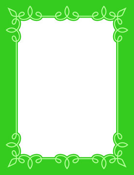 Vector green border frame. Background or book page. Simple rectangular billboard, poster, plaque, card, signboard, sticker, or label 