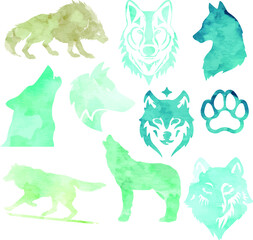 wolf pack wild animal watercolor vector