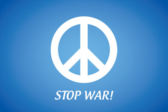 white peace symbol on blue background stop war