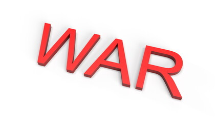 3d rendering illustration of war word lettering in red on white