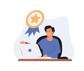Quality guarantee vector medal with star and ribbon. Vector illustration icon graphics medal.