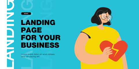 Cartoon girl holding broken heart. Depressed female character with torn heart in hand flat vector illustration. Breakup, relationship, mental health concept for banner, website design or landing page
