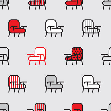 Simple seamless pattern with armchairs for textile, fabric manufacturing, wallpaper, covers, surface, print, gift wrap, scrapbooking. Vector.