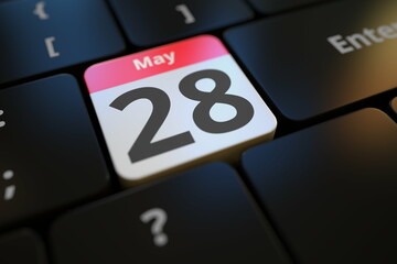 May 28 date on a keyboard key, 3d rendering