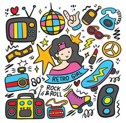 80's trend related object, retro style fashion doodle illustration