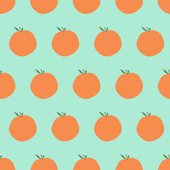 Vector. Seamless Pattern. Drawing an Orange Fruit Design on Green Background Wallpaper.