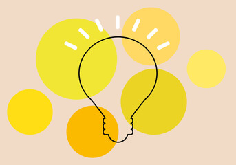 Glowing of light bulb on circle yellow background, Concept innovation thinking creative, Success inspiration, Business idea, space for the text. design style.