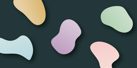 Colourful abstract background of stone-like shapes with shadow on dark backdrop, paper cut design style.