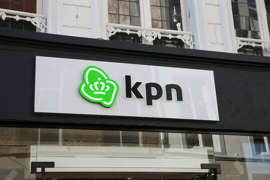 Roermond, Netherlands - February 9. 2022: View on sign of dutch telecommunication company kpn over store entrance