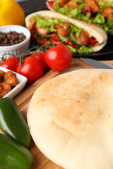 Concept of cooking pita with chicken meat