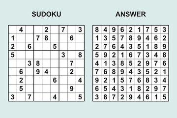 Vector sudoku with answer 458. Puzzle game with numbers.