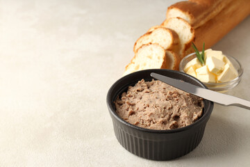 Concept of tasty food with pate, space for text