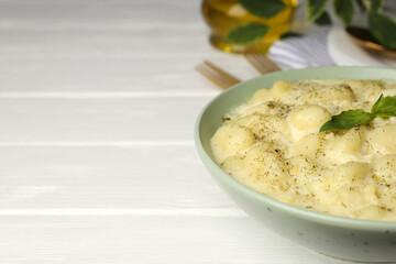 Concept of tasty food with gnocchi, space for text