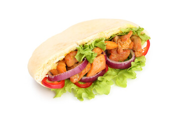 Pita with chicken meat isolated on white background