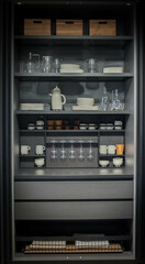storage of dishes and seasonings in a modern kitchen