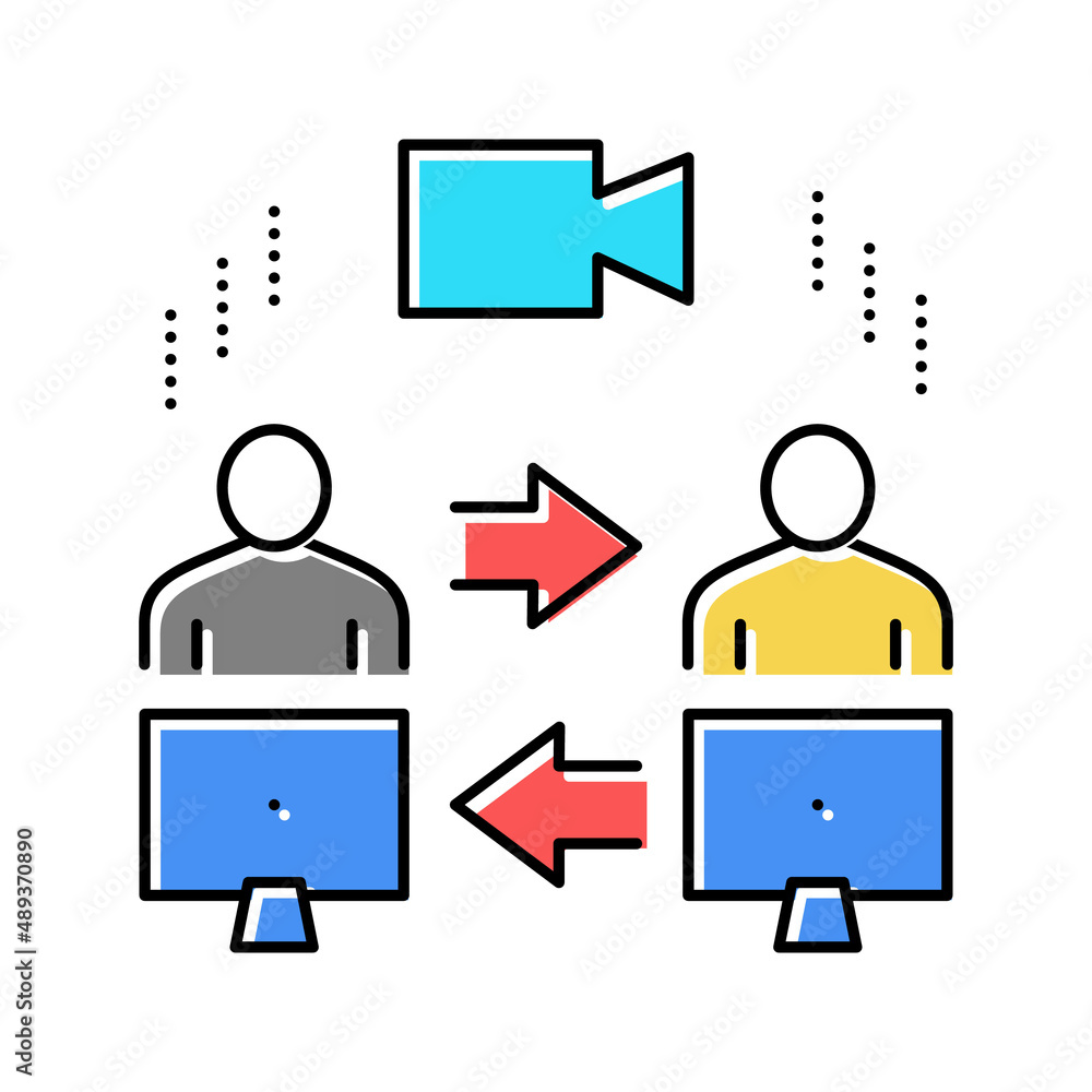 Poster video calling computer application color icon vector illustration