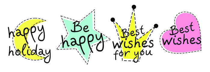 March 8th. Birthday. happy holiday.best wishes. congratulations for girls. stickers for the princess.simple vector illustrations. princess accessories. crown, star, heart. bright colors