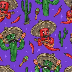 Funny cactus and chili pepper pattern