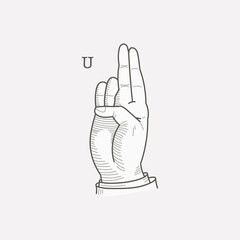U letter logo in a deaf-mute hand gesture alphabet.