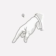 Q letter logo in a deaf-mute hand gesture alphabet.