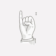 I letter logo in a deaf-mute hand gesture alphabet.