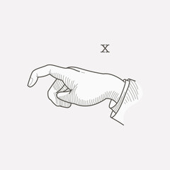 X letter logo in a deaf-mute hand gesture alphabet.
