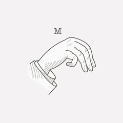 M letter logo in a deaf-mute hand gesture alphabet.