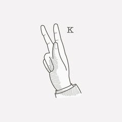 K letter logo in a deaf-mute hand gesture alphabet.