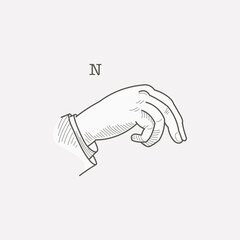 N letter logo in a deaf-mute hand gesture alphabet.