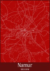 Red map of Namur Belgium.