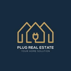 minimalist house logo, house and power plugs, very suitable for logo templates, vector icons, real estate, etc.