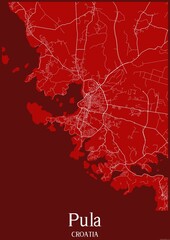 Red map of Pula Croatia.