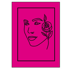 girl lady card frame border line art flower singleline background