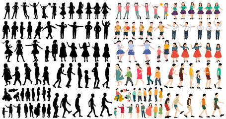 people, children silhouette set, isolated vector