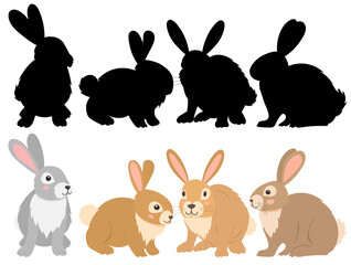 rabbit set flat design on white background, isolated vector