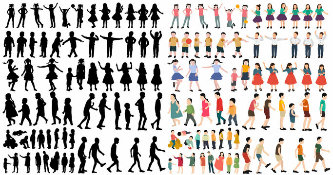 people, children silhouette set, isolated vector