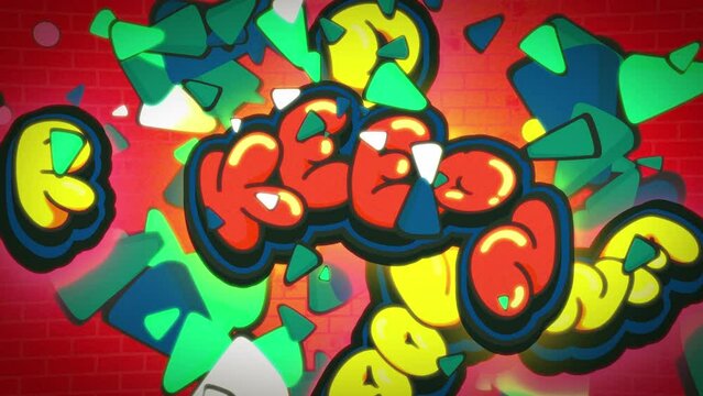 丸々としたポップなグラフィティのアニメーション　ループ　レンガ