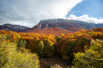 Vista panoramica dal treno in Abruzzo. La transiberiana d'Abruzzo.Alberi in autunno