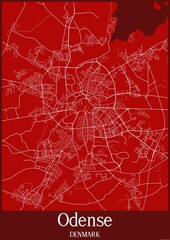 Red map of Odense Denmark.