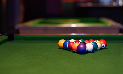 The start of a game. Cropped shot a pool table just before a game.