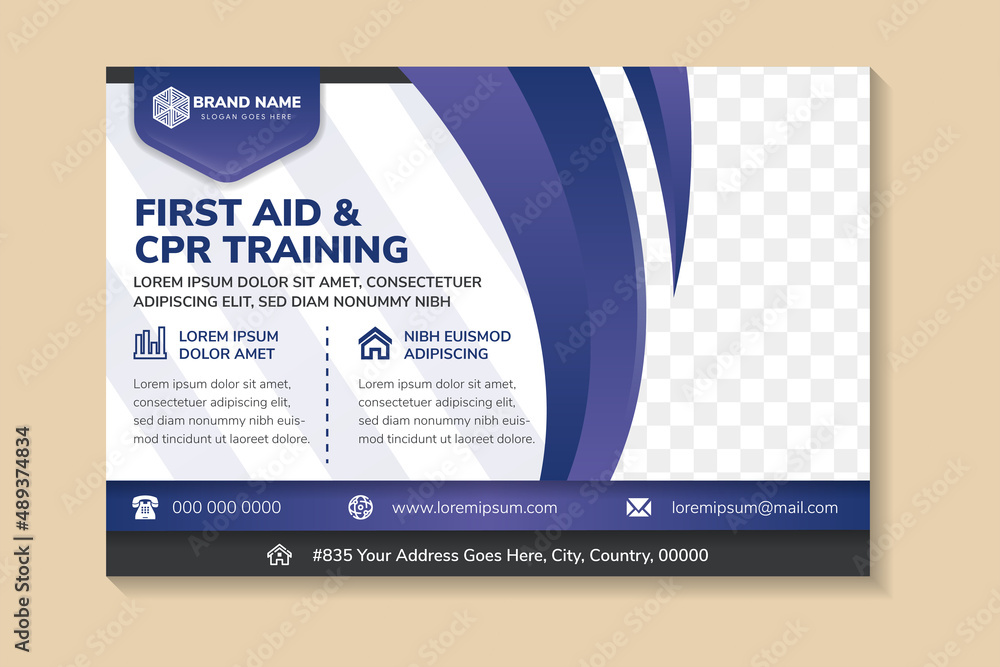 Poster first aid and cpr training abstract geometric flyer template design use horizontal layout combined w