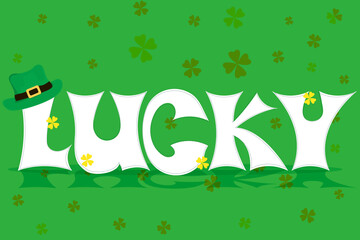 Obraz na płótnie Canvas Banner with the inscription good luck in green tones with a magic green hat, illustration for St. Patrick