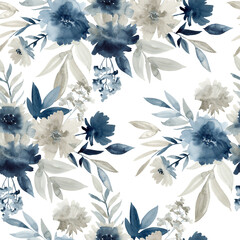 Watercolor pattern with indigo flowers. - obrazy, fototapety, plakaty