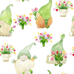 Watercolor spring gnomes