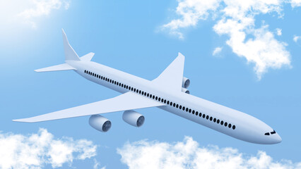 plane in the blue sky,International Air Travel,Traveling and doing business with airlines,3d rendering
